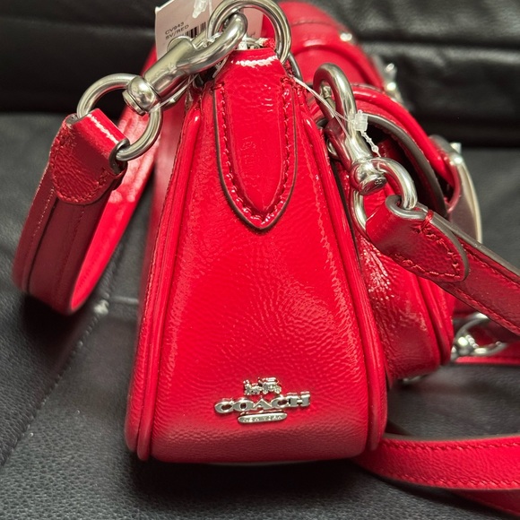 NWT Coach Ashton Baguette Bag Patent Leather CV943 Silver/Red - Picture 8 of 12